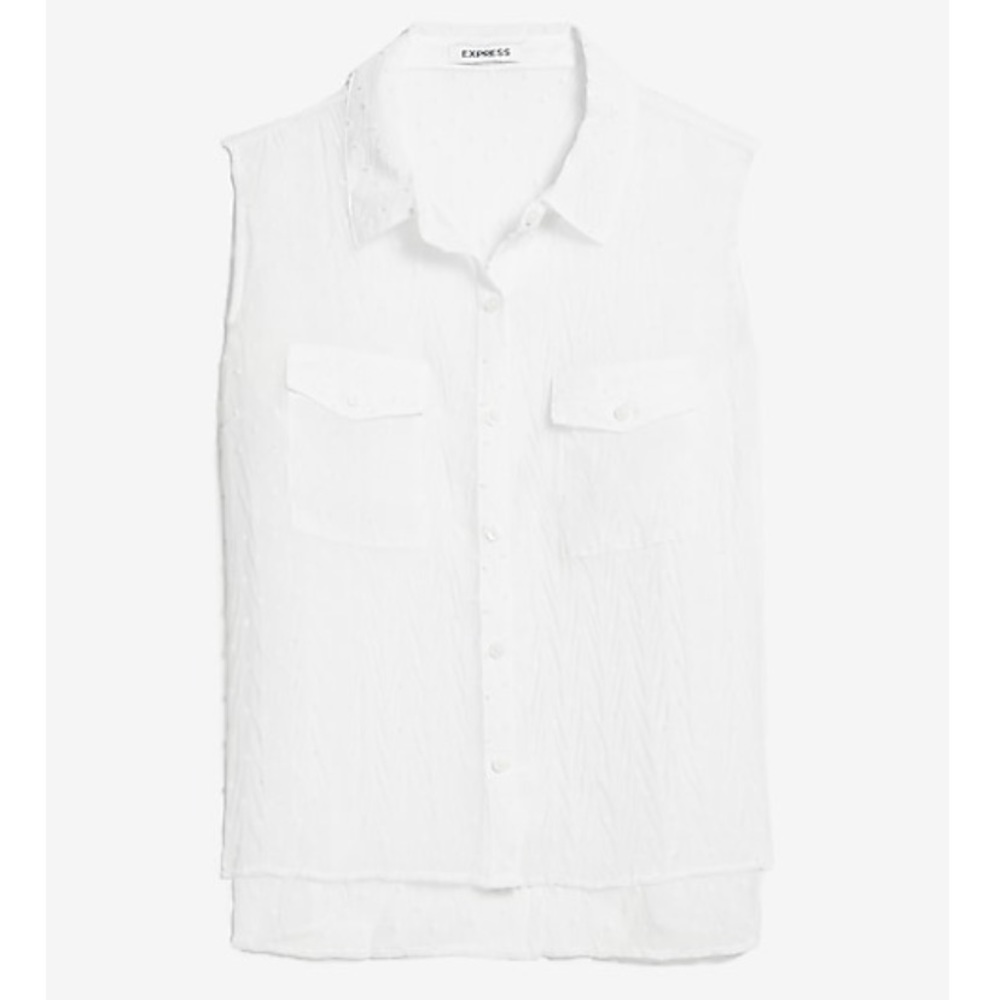 EXPRESS Sheer Swiss Dot Sleeveless Pocket Shirt